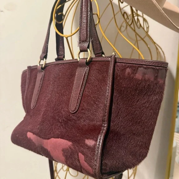 Coach Dark Red Fur Satchel - Picture 4 of 6